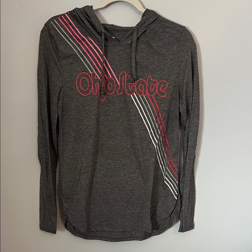 Colosseum Gray Long Sleeve Tee with Pink and White Accents